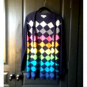 Rainbow Checkered Long Sweater Cardigan